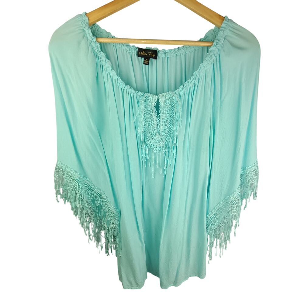 Melissa Paige Light Turquoise Fringe Tunic Top